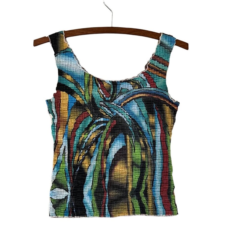 C'est Duo Womens Colorful Crinkle Stained Glass y2k Stretch Tank Top Size Small